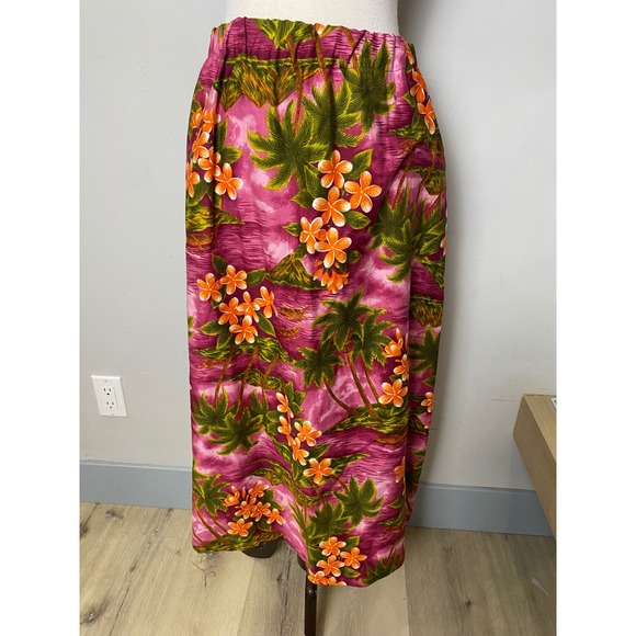 Palmwave Hawaii Dresses & Skirts - Vintage Hawaiian Maxi Skirt Pink Tropical Palm Tree Floral Elastic Waist M